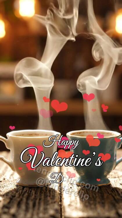 Happy Valentine’s Day: two cups make heart steam
