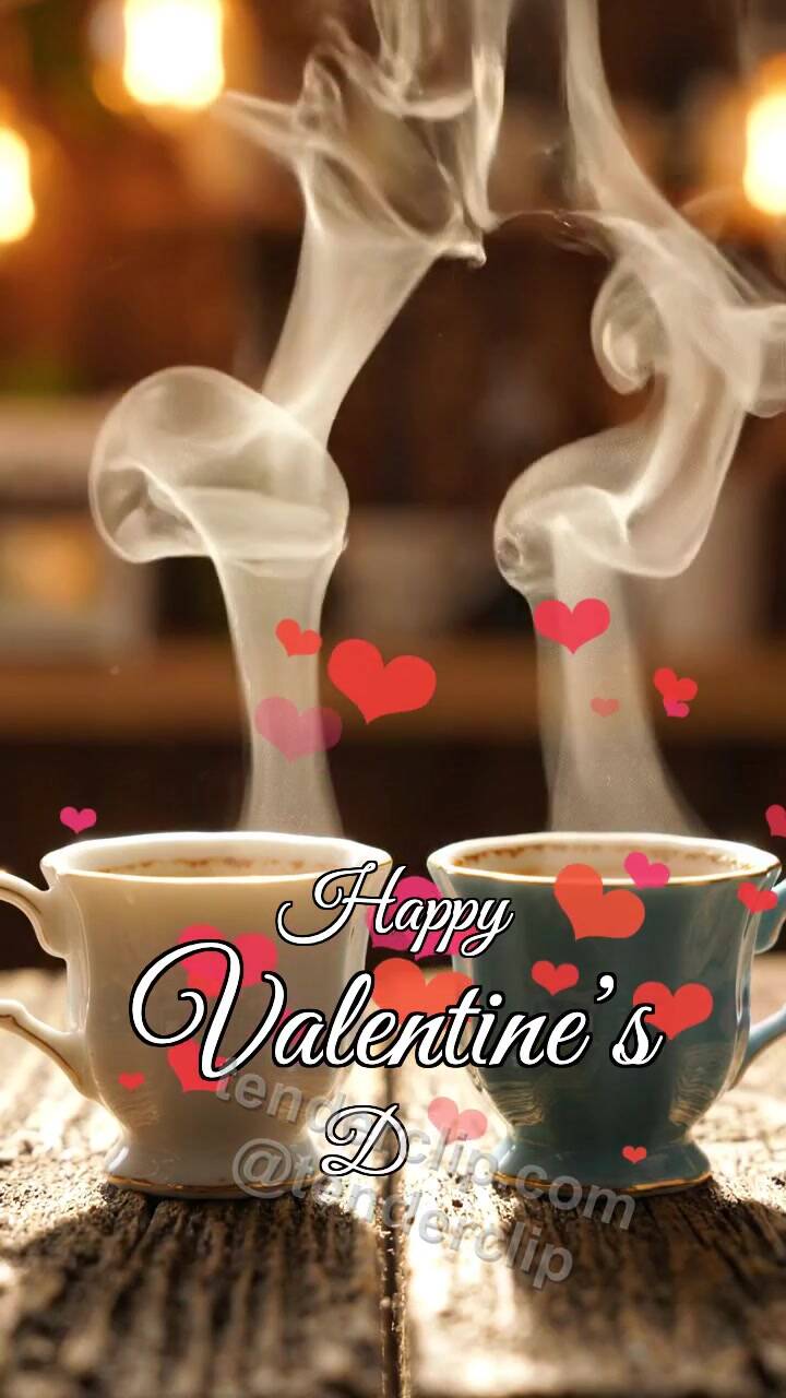 Happy Valentine’s Day: two cups make heart steam