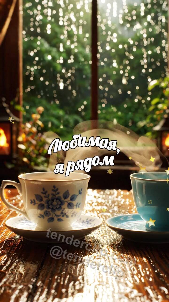 Любимая, я рядом: две чашки встречаются у дождливого окна