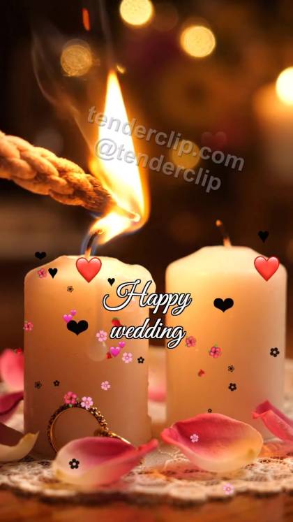 Happy wedding: candle shares a flame