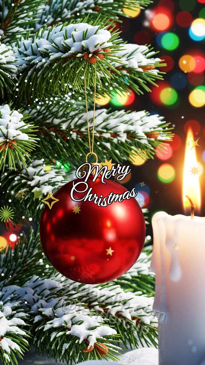 Merry Christmas: ornament sways beside a candle