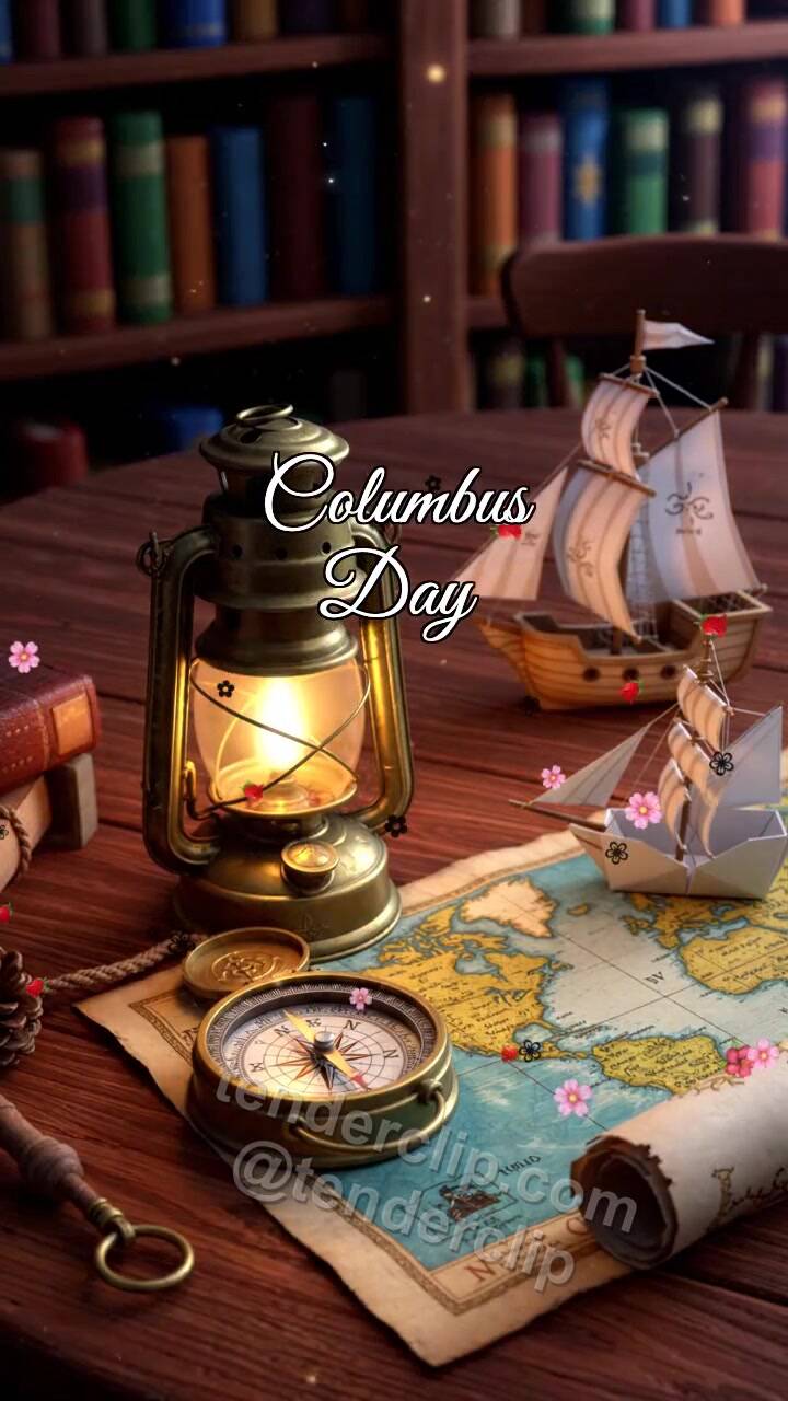 Columbus Day: small lantern lights the scene
