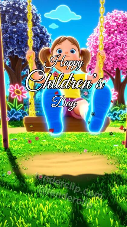 Happy Children’s Day: child swings on a playground swing