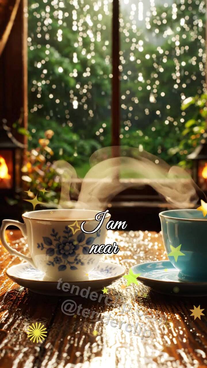 I am near: two cups meet by a rainy window