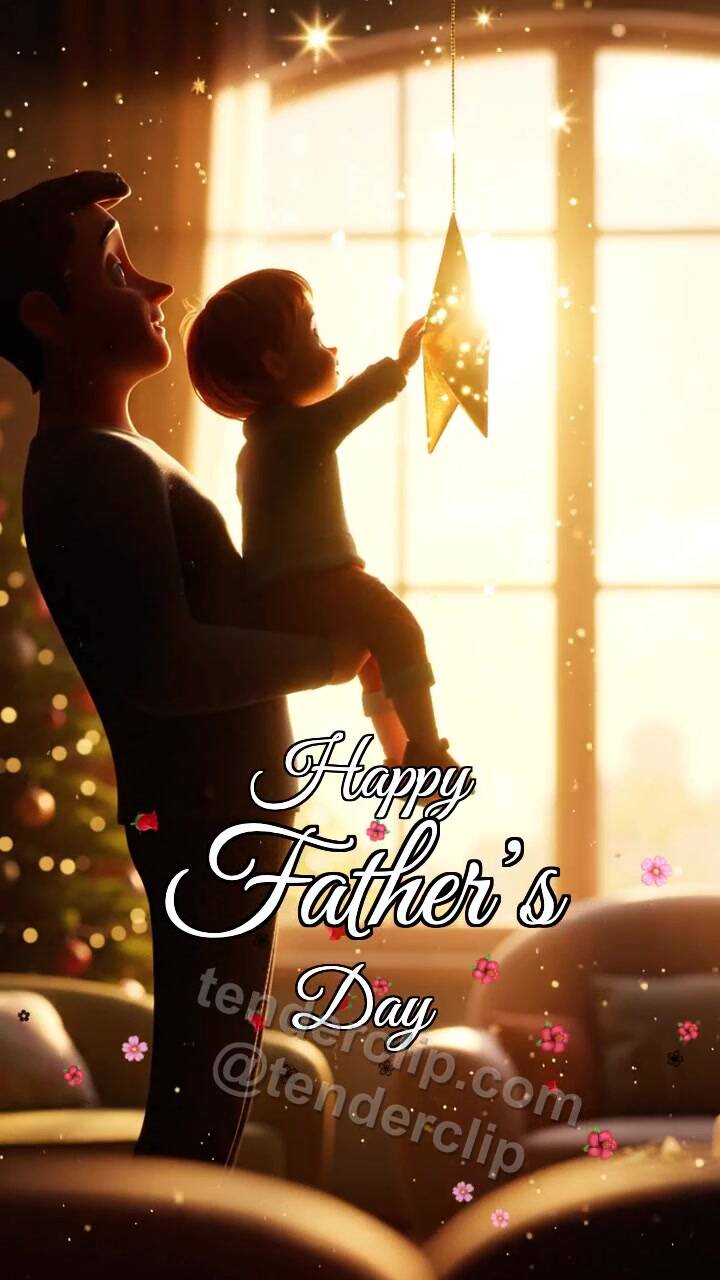 Happy Father’s Day: dad lifts a child to a star