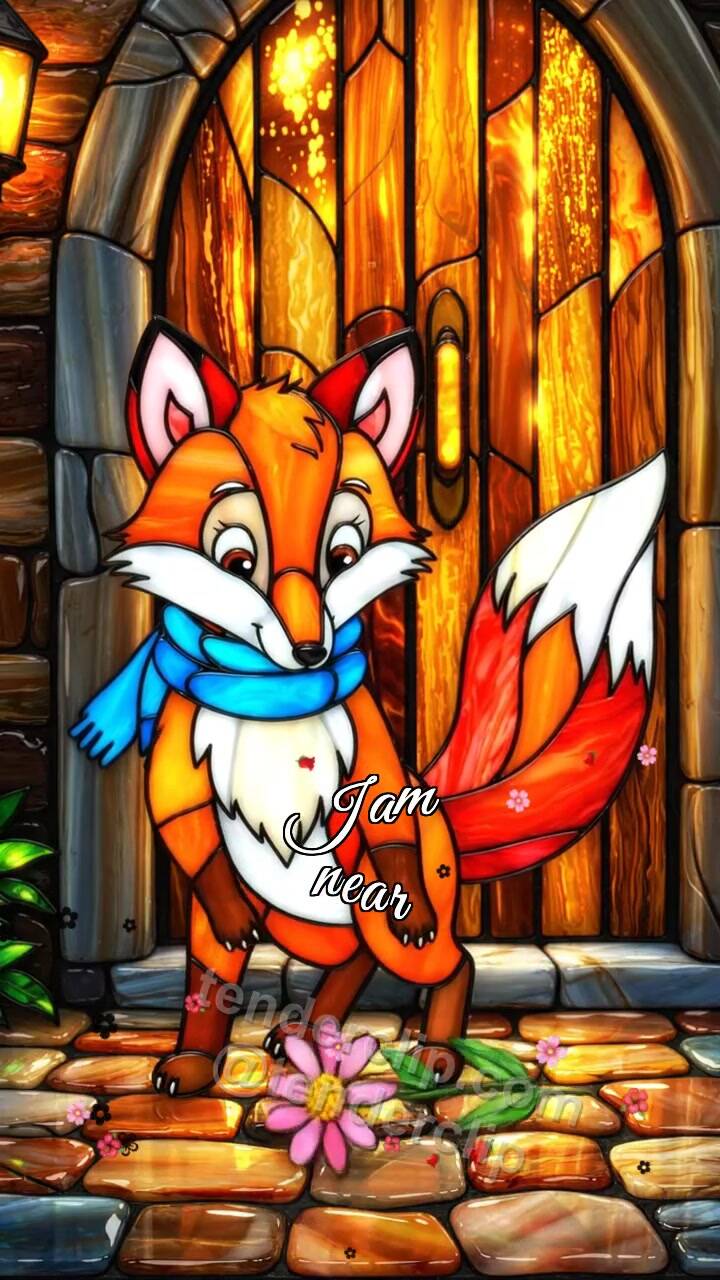 I am near: fox cub brings a flower to the door
