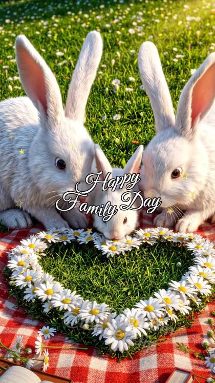 Happy Family Day: bunny family makes a daisy heart