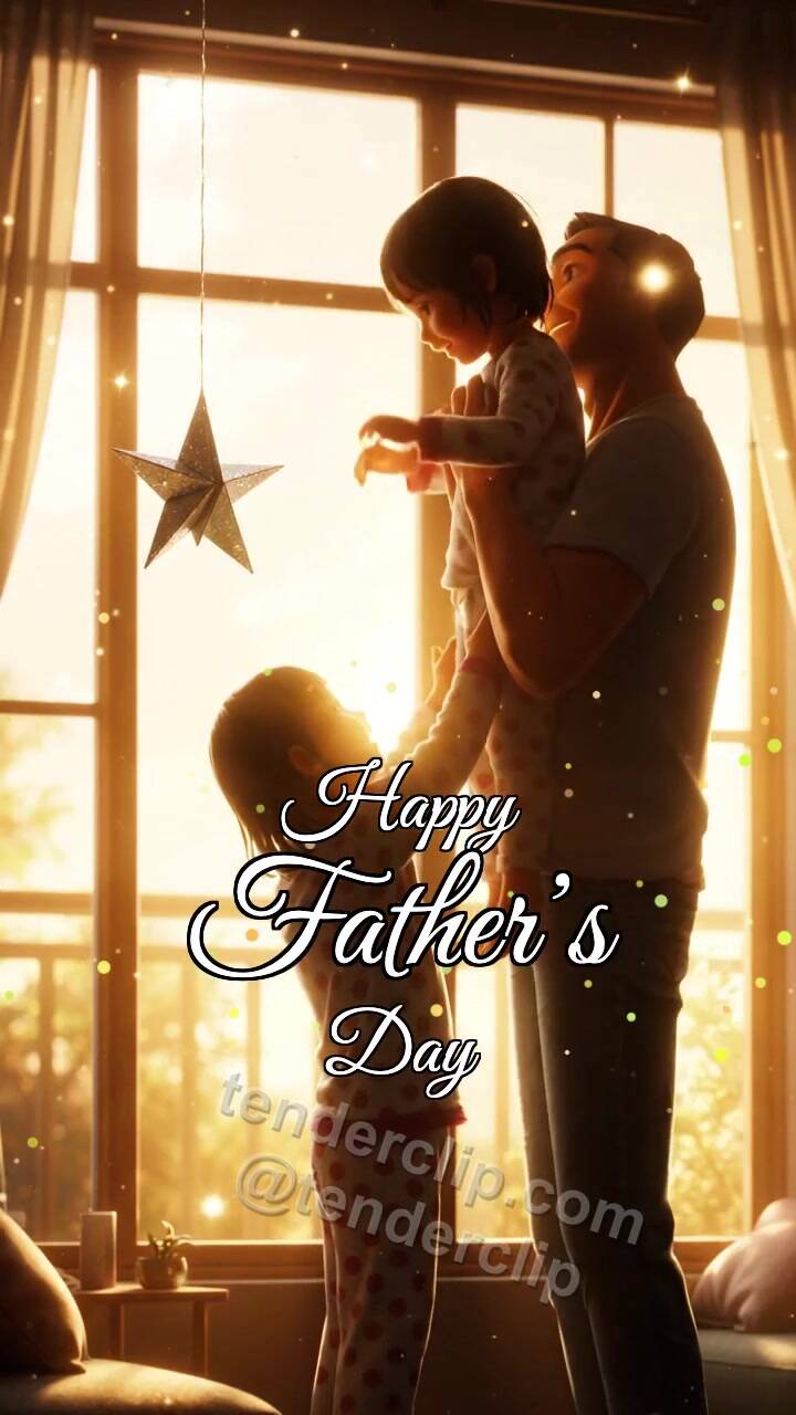 Happy Father’s Day: dad lifts a child to a star