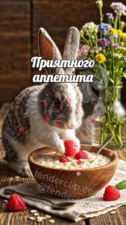 Приятного аппетита: зайчонок приносит ягоду к каше