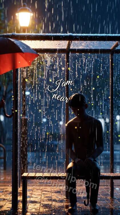 I am near: woman shields a man from rain
