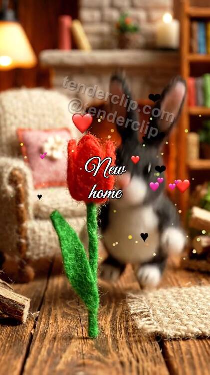 New home: bunny offers a flower