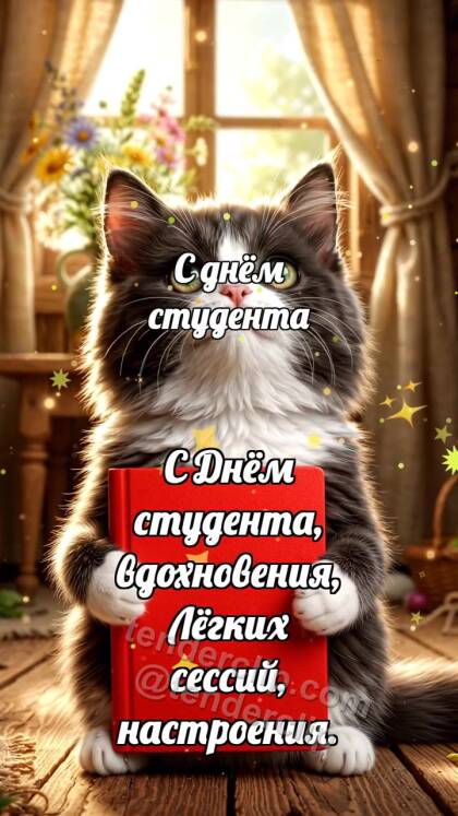С днём студента: Котёнок с зачёткой удачи