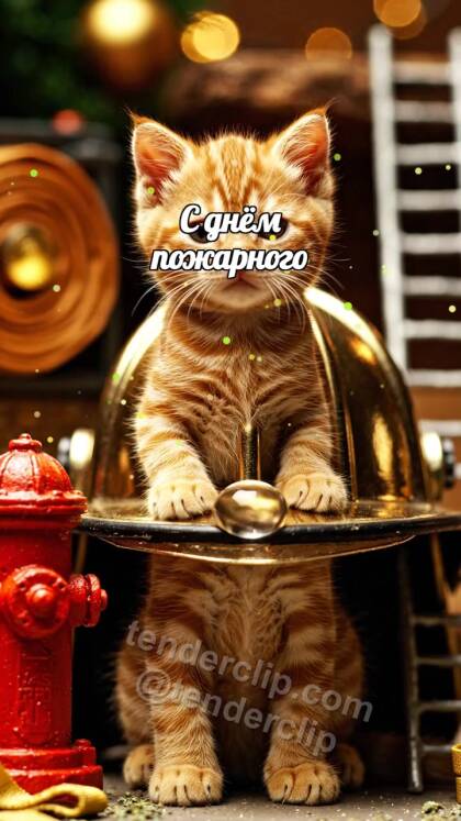 С днём пожарного: Котёнок в блестящем шлеме