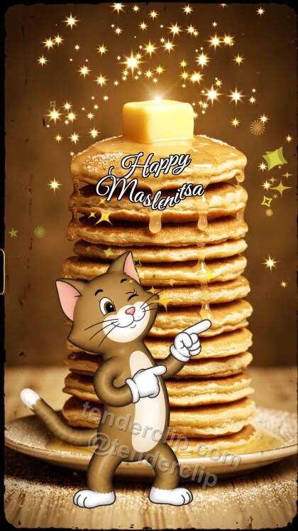 Happy Maslenitsa: Kitten By Pancake Stack