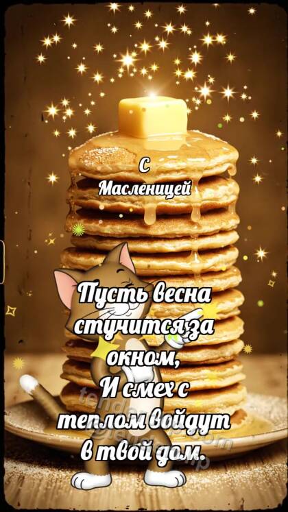 С Масленицей: Котёнок у стопки блинов