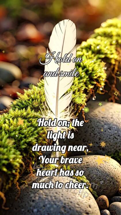 Hold on and smile: Mossy Handrail Holds Feather