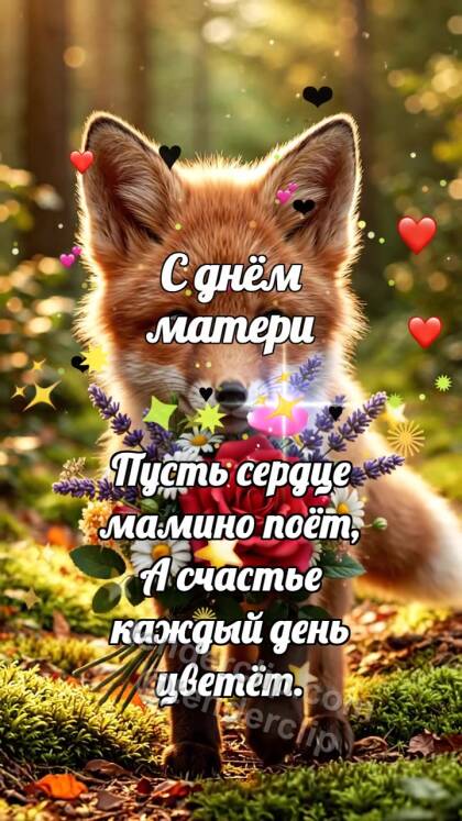 С днём матери: Лисёнок несёт цветы маме