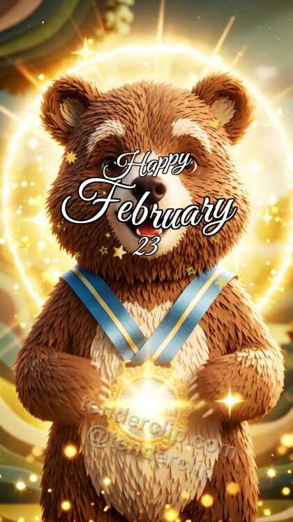 Happy February 23: Bear Cub With Strength Medal
