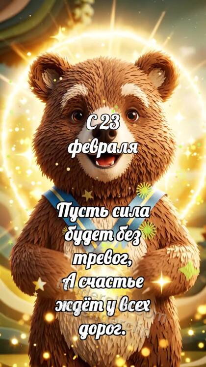 С 23 февраля: Медвежонок с медалью силы