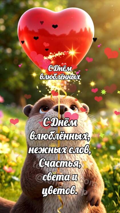 С Днём влюблённых: Выдра с сердечным шариком