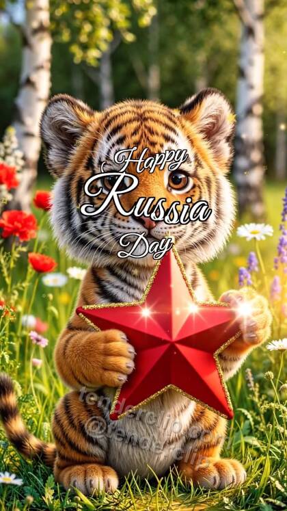 Happy Russia Day: Tiger Cub Holds Holiday Star