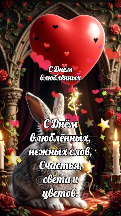 С Днём влюблённых: Зайчик с сердечным шариком