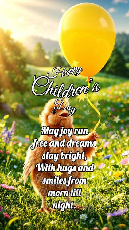 Happy Children’s Day: Chick Holds Balloon