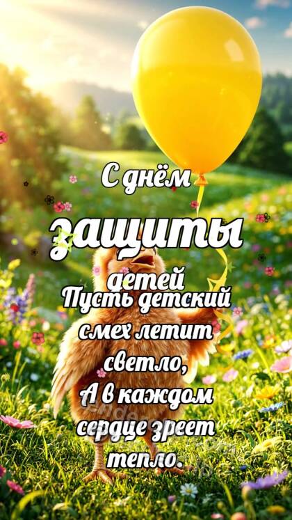 С днём защиты детей: Цыплёнок держит шарик
