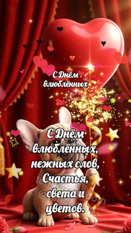 С Днём влюблённых: Щенок с сердечным шариком