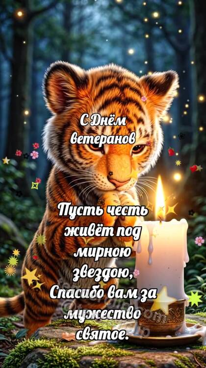 С Днём ветеранов: Тигрёнок у свечи памяти