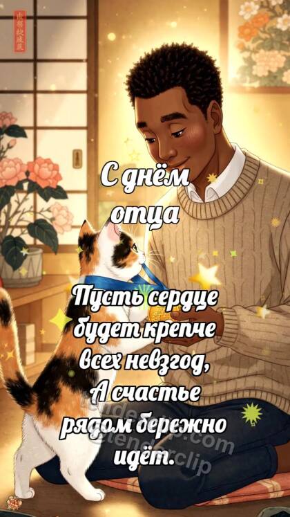 С днём отца: Котёнок дарит медаль папе