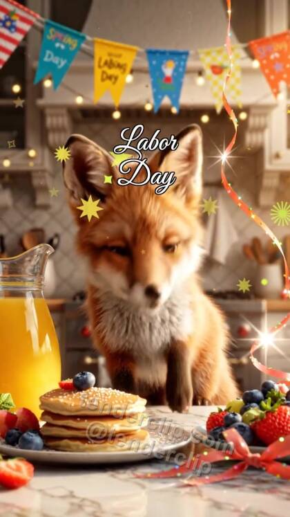Labor Day: Fox Cub By Spring Flags