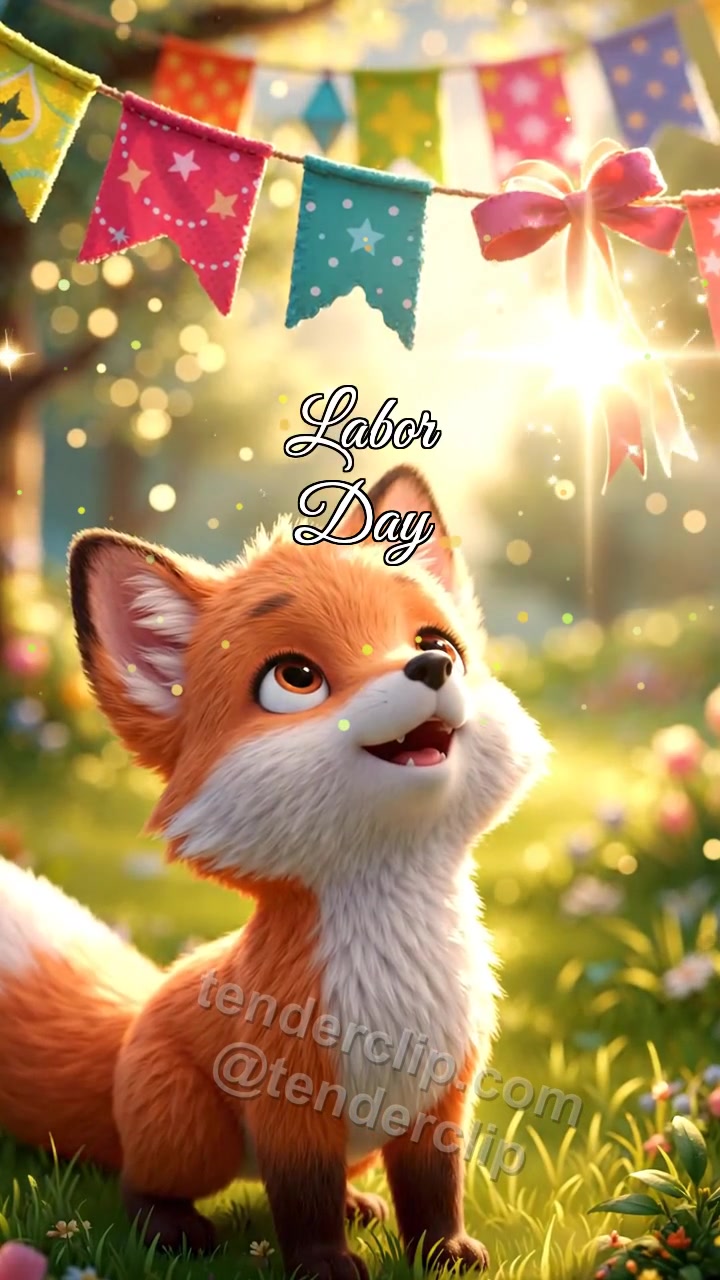 Labor Day: Fox Cub By Spring Flags