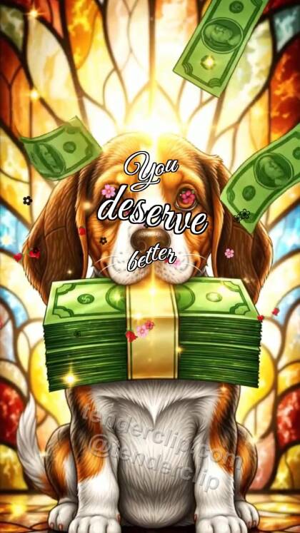 You deserve better: Puppy Holds Cash