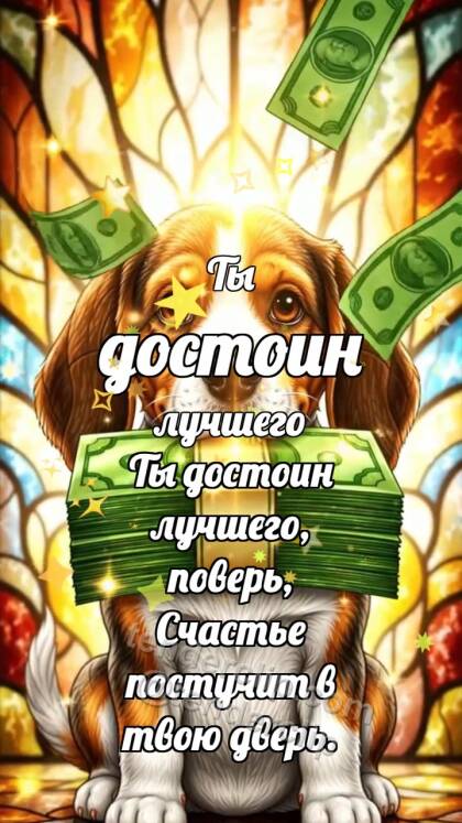 Ты достоин лучшего: Щенок со стопкой денег