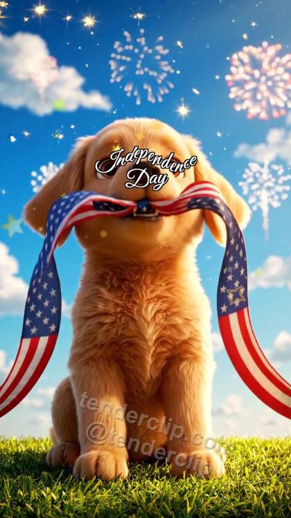 Independence Day: Puppy With Freedom Ribbon