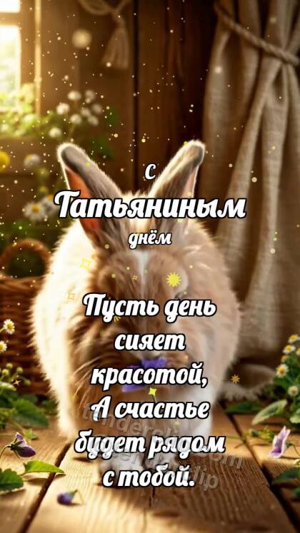 С Татьяниным днём: Зайчик несёт фиалку