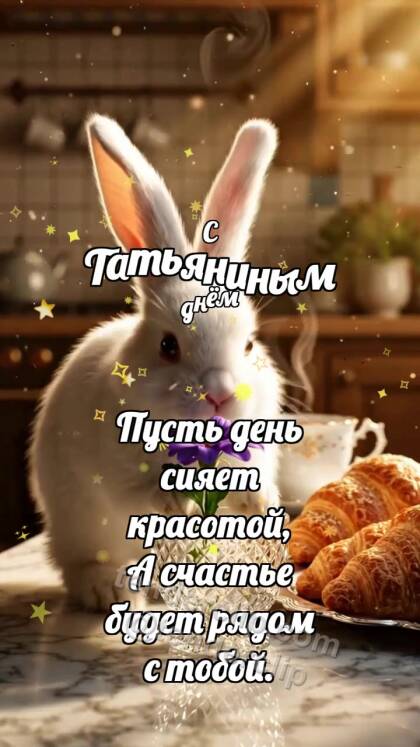 С Татьяниным днём: Зайчик несёт фиалку