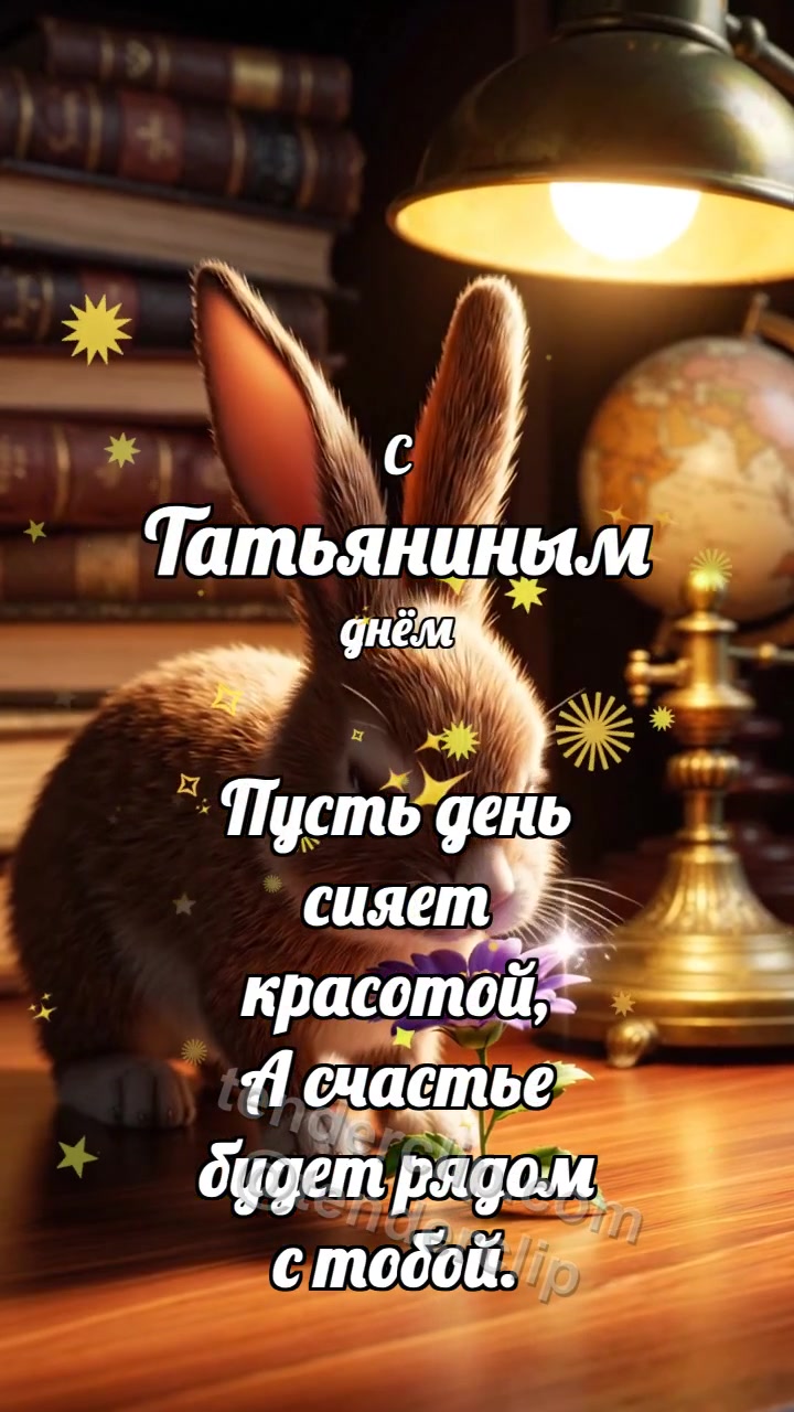 С Татьяниным днём: Зайчик несёт фиалку