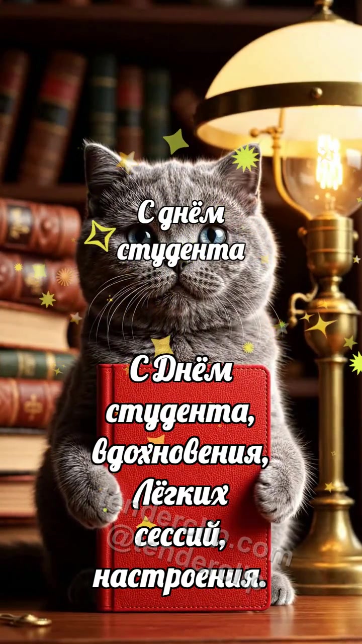 С днём студента: Котёнок с зачёткой удачи