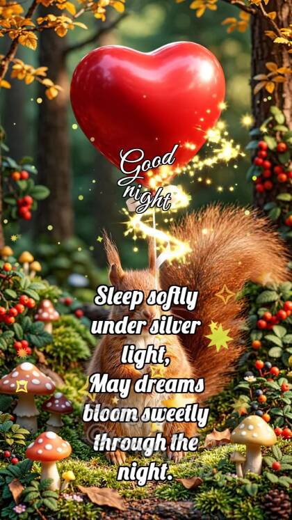 Good night: Squirrel With Heart Balloon