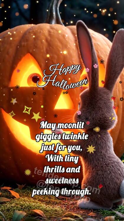 Happy Halloween: Bunny By Glowing Pumpkin