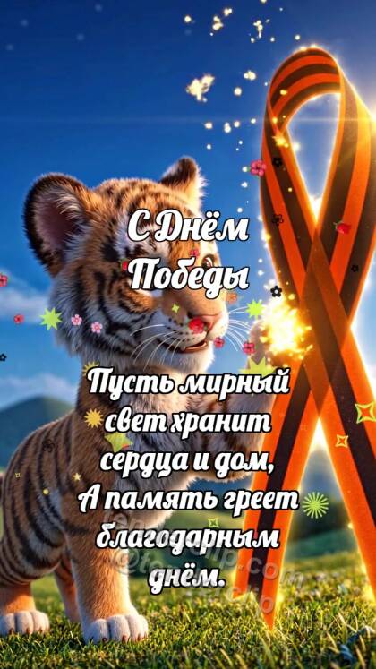 С Днём Победы: Тигрёнок у ленты памяти