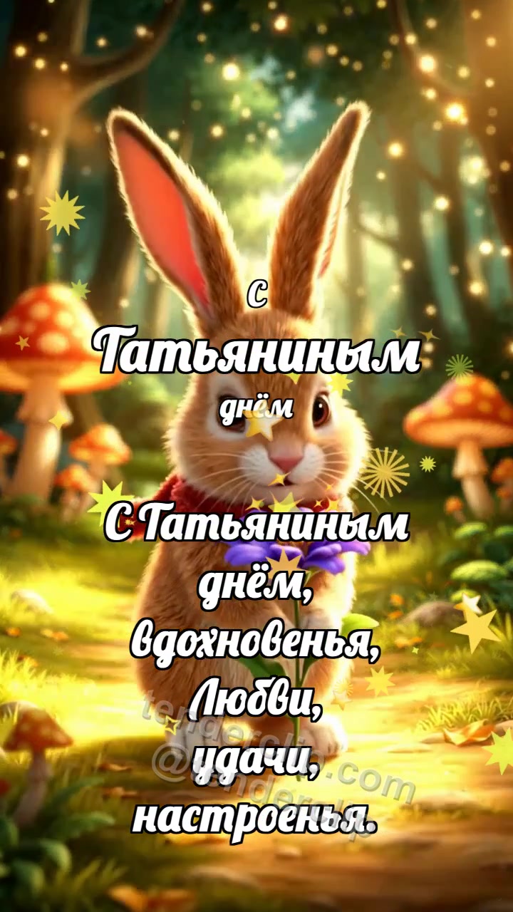 С Татьяниным днём: Зайчик несёт фиалку