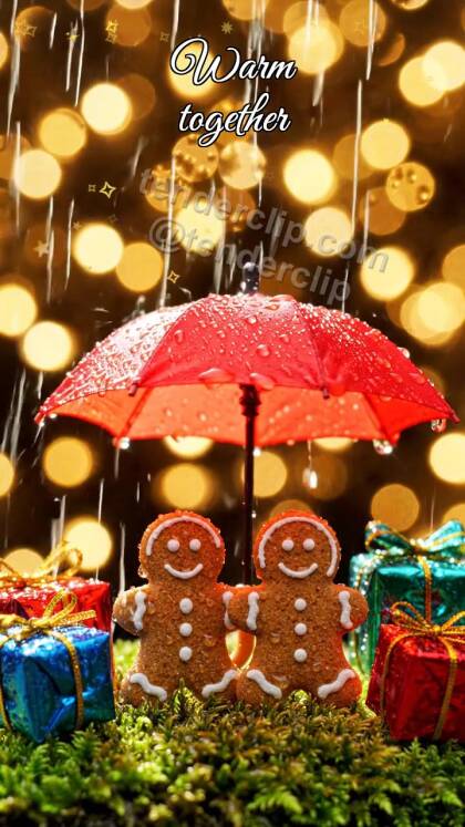 Warm together: umbrella shelters two