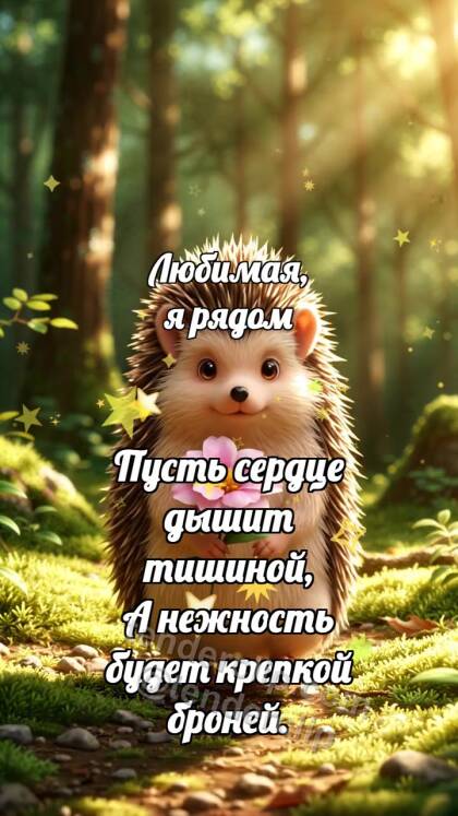 Любимая, я рядом: Ёжик несёт цветок