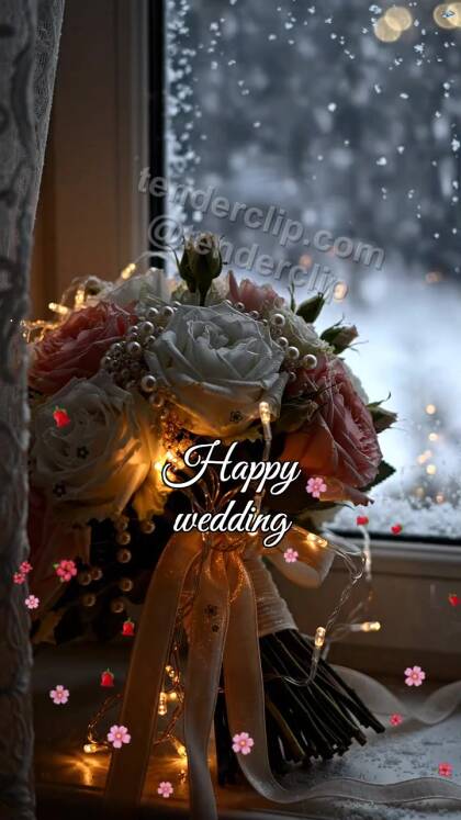 Happy wedding: small light waits at a window