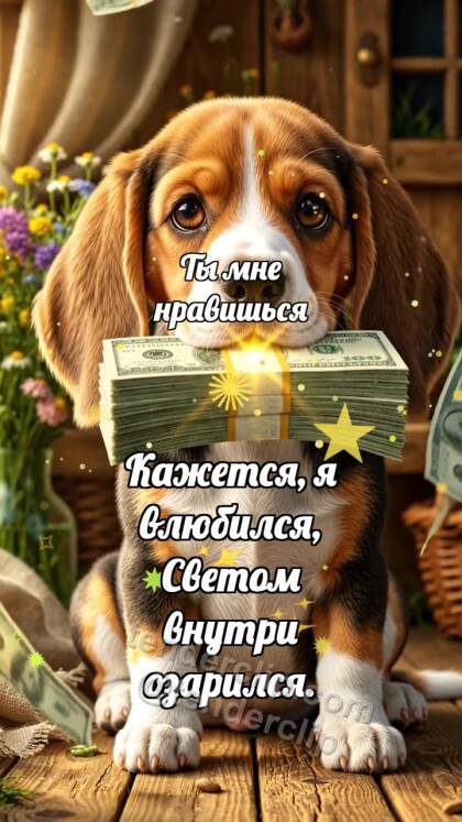 Ты мне нравишься: Щенок со стопкой денег
