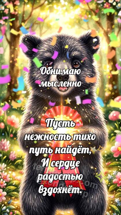 Обнимаю мысленно: Медвежонок с победной лентой