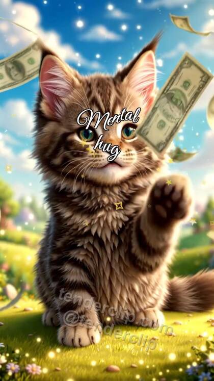 Mental hug: Kitten Under Money Rain